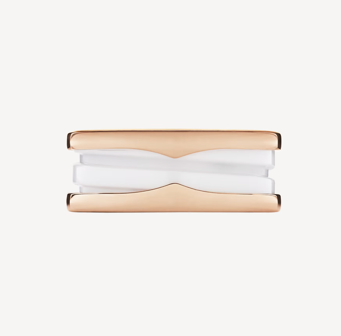 [Luna Brilliance]ZERO 1 TWO-BAND LOOPS AND WHITE CERAMIC SPIRAL PINK GOLD RING