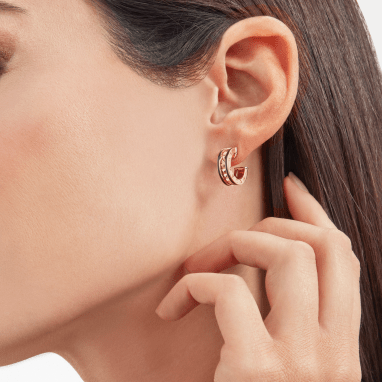 [Luna Brilliance]ZERO 1 ROCK PINK GOLD EARRINGS WITH STUDDED SPIRAL AND BLACK CERAMIC