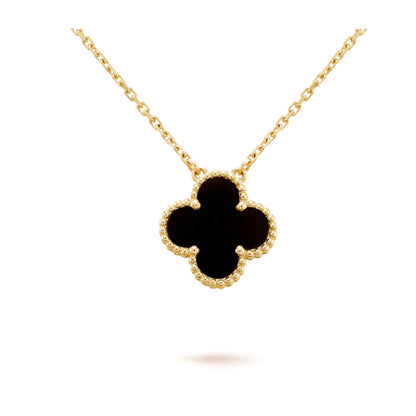[Luna Brilliance]CLOVER 15MM BLACK ONYX SINGLE FLOWER NECKLACE