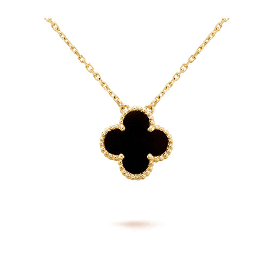 [Luna Brilliance]CLOVER 15MM BLACK ONYX SINGLE FLOWER NECKLACE