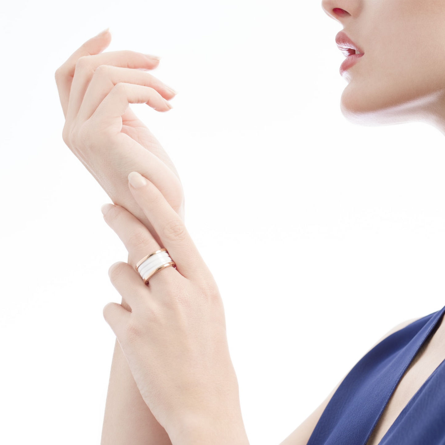[Luna Brilliance]ZERO 1 FOUR-BAND LOOPS AND WHITE CERAMIC SPIRAL PINK GOLD RING