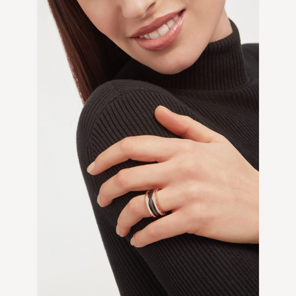 [Luna Brilliance]ZERO 1 TWO-BAND LOOPS AND BLACK CERAMIC PINK GOLD RING