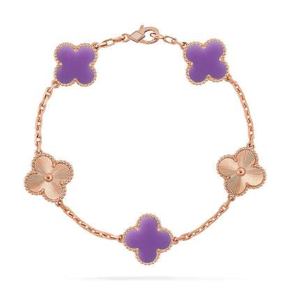 [Luna Brilliance]THICK GOLD-PLATED CUSTOM SIZE EDITION CLOVER LASER ROSE GOLD BRACELET COLLECTION,5 MOTIFS