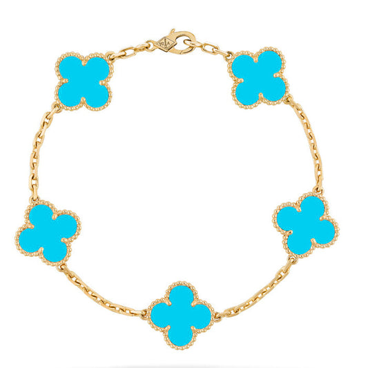 [Luna Brilliance]CLOVER 5 MOTIFS TURQUOISE BRACELET
