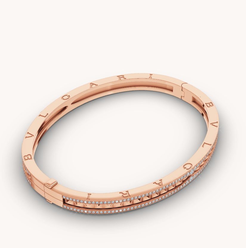 [Luna Brilliance]ZERO 1 SPIRAL AND PAVED DIAMOND PINK GOLD BRACELET