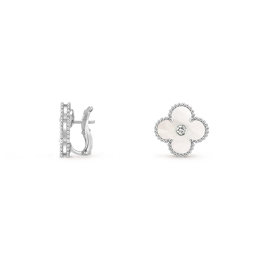[Luna Brilliance]CLOVER SILVER 15MM MOP DIAMOND EARRINGS COLLECTION