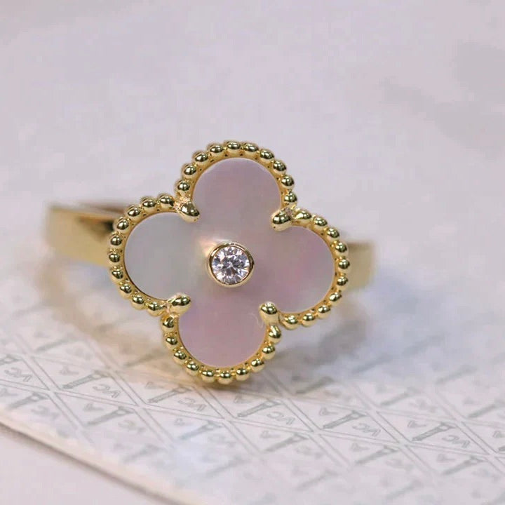 [Luna Brilliance]CLOVER PINK MOP RING GOLD DIAMOND