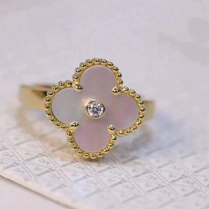 [Luna Brilliance]CLOVER PINK MOP RING GOLD DIAMOND