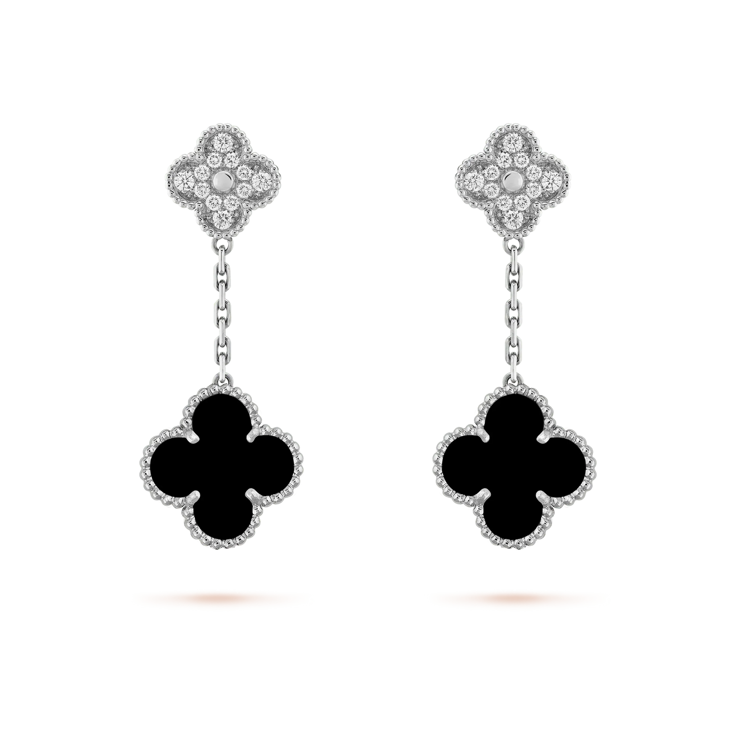 [Luna Brilliance]CLOVER 2 MOTIFS  DIAMOND ONYX EARRINGS SILVER