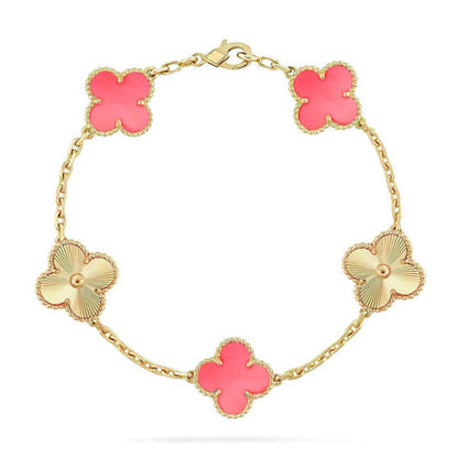 [Luna Brilliance]THICK GOLD-PLATED CUSTOM SIZE EDITION CLOVER LASER GOLD BRACELET COLLECTION,5 MOTIFS