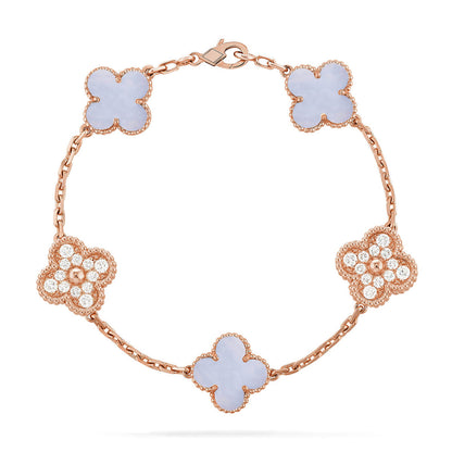[Luna Brilliance]THICK GOLD-PLATED CUSTOM SIZE EDITION CLOVER DIAMOND ROSE GOLD BRACELET COLLECTION,5 MOTIFS