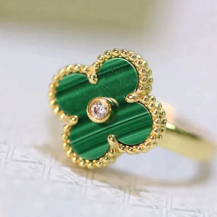 [Luna Brilliance]CLOVER MALACHITE RING GOLD DIAMOND