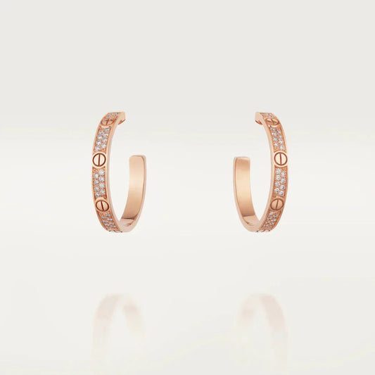 [Luna Brilliance]LOVE DIAMOND PINK GOLD HOOP EARRINGS