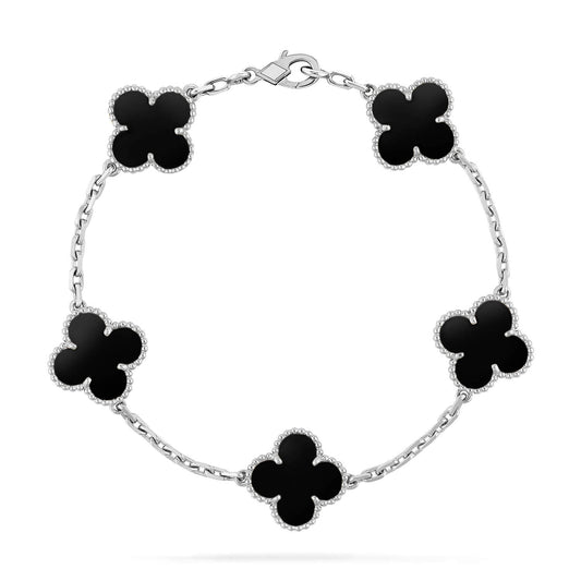 [Luna Brilliance]CLOVER 5 MOTIF ONYXS  BRACELET SILVER