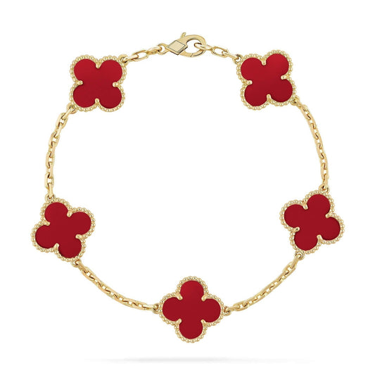 [Luna Brilliance]CLOVER 5 MOTIFS RED AGATE  BRACELET