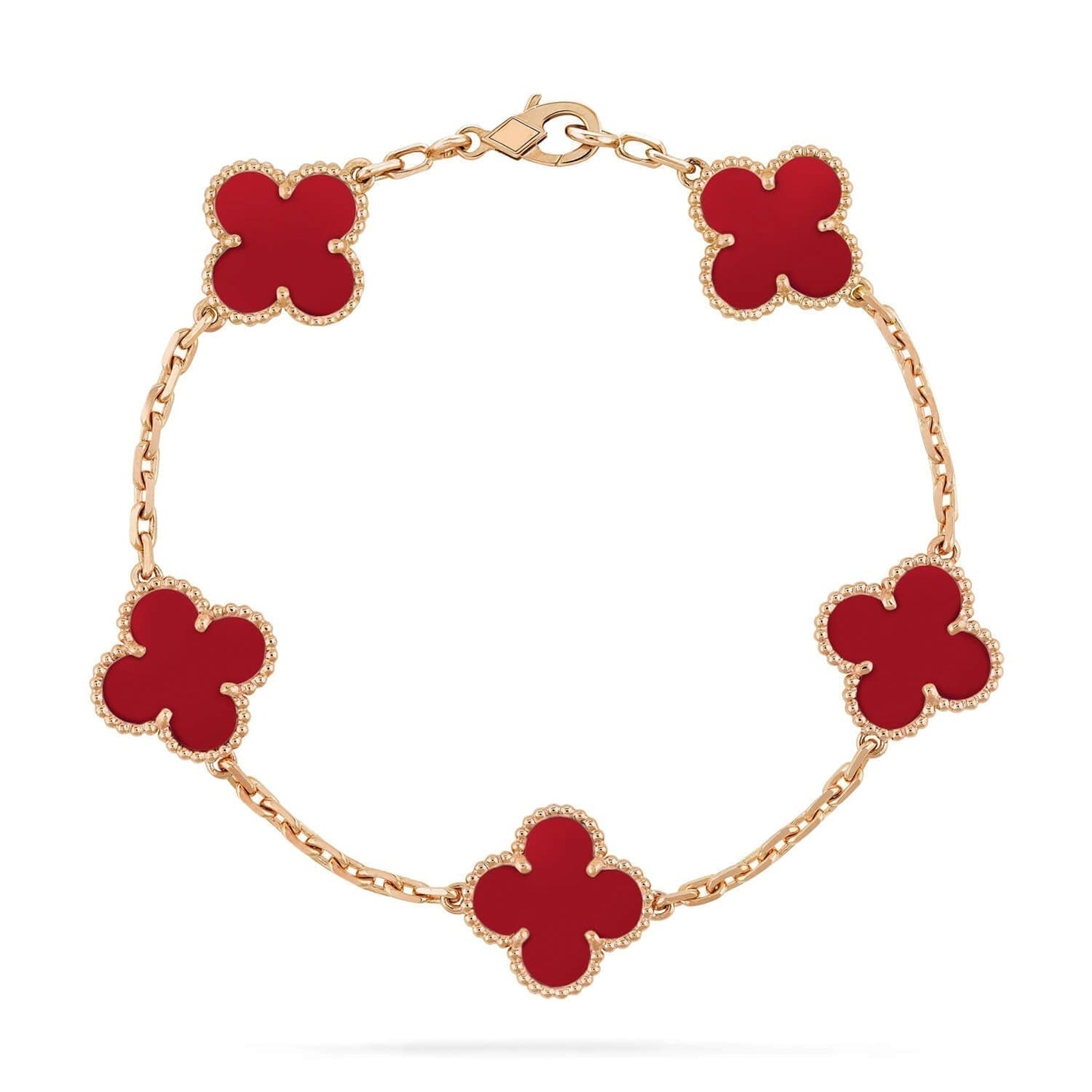 [Luna Brilliance]CLOVER 5 MOTIFS RED AGATE  BRACELET