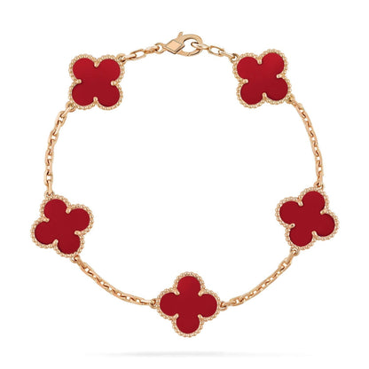 [Luna Brilliance]CLOVER 5 MOTIFS RED AGATE  BRACELET