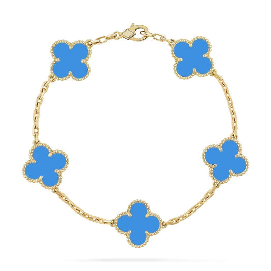 [Luna Brilliance]CLOVER 5 MOTIFS BLUE AGATE BRACELET