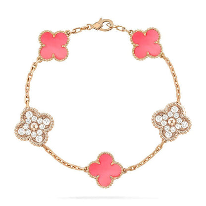 [Luna Brilliance]CLOVER 5 MOTIF DIAMOND PINK MOP PINK GOLD BRACELET