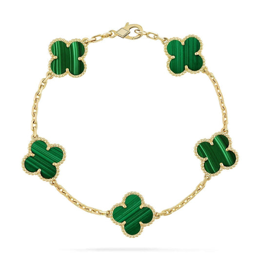 [Luna Brilliance]CLOVER 5 MOTIFS MALACHITE BRACELET
