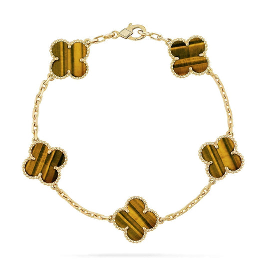 [Luna Brilliance]CLOVER  5 MOTIFS TIGER EYE BRACELET