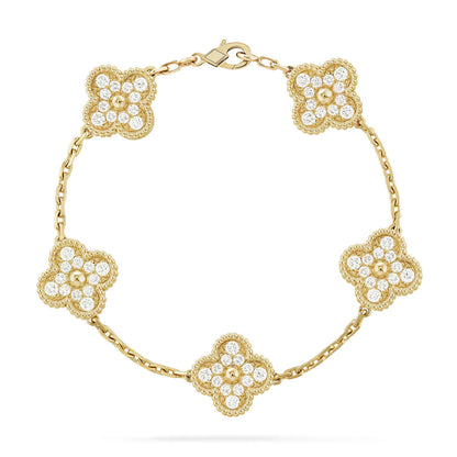 [Luna Brilliance]CLOVER 5 MOTIFS  FULL DIAMOND BRACELET