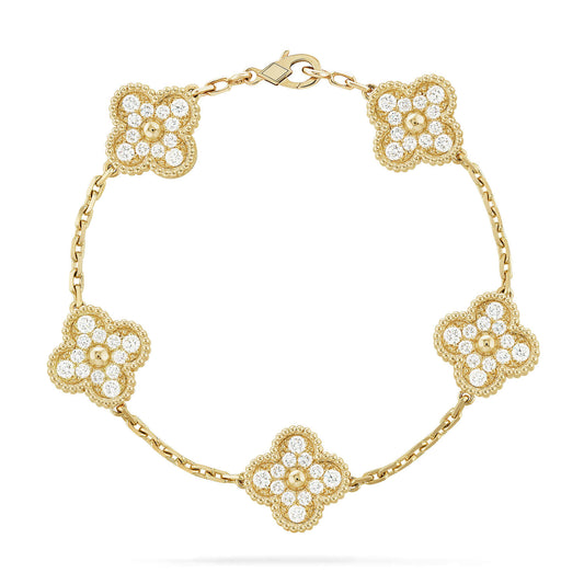 [Luna Brilliance]CLOVER 5 MOTIFS  FULL DIAMOND BRACELET