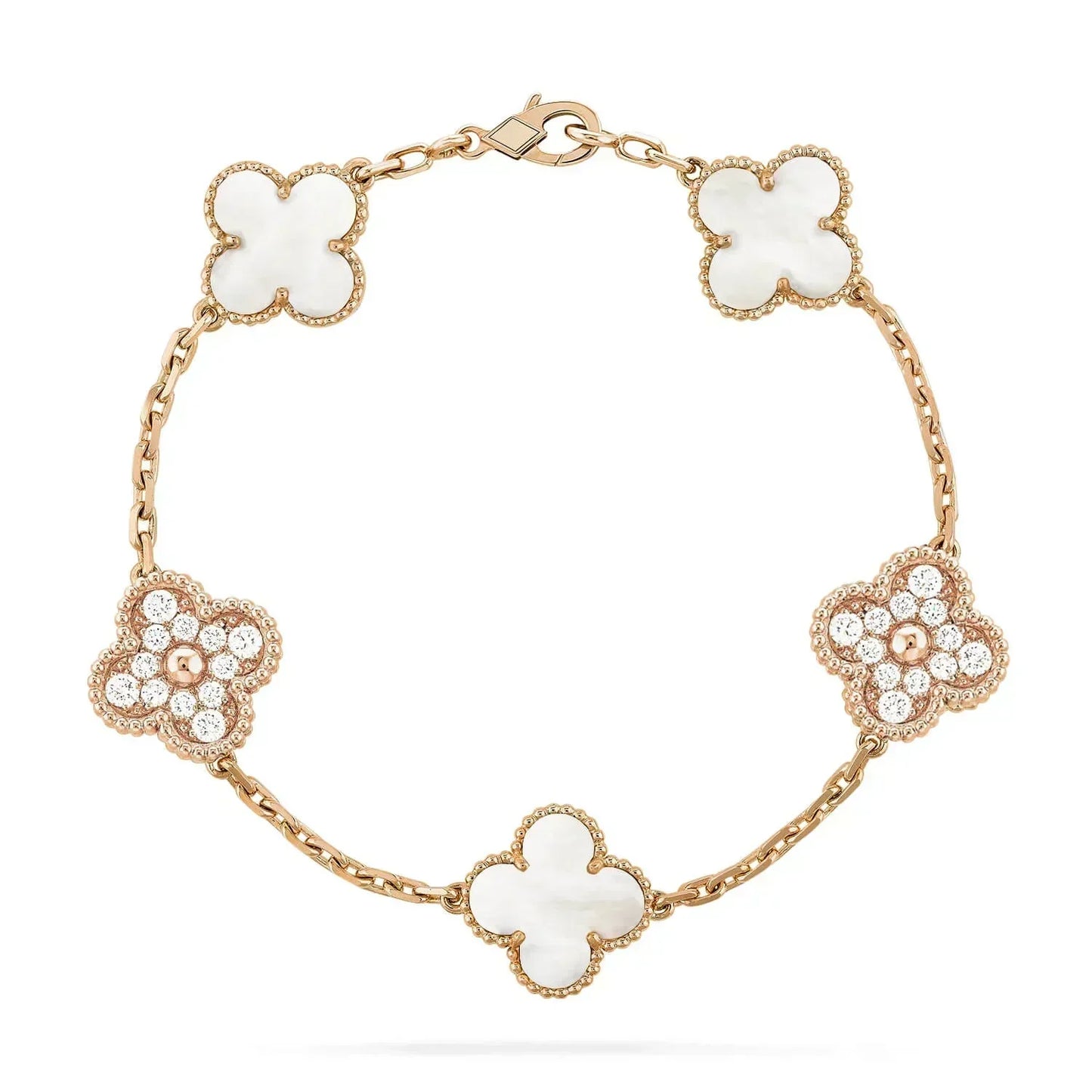 [Luna Brilliance]CLOVER BRACELET 5 MOTIF WHITE MOP DIAMOND