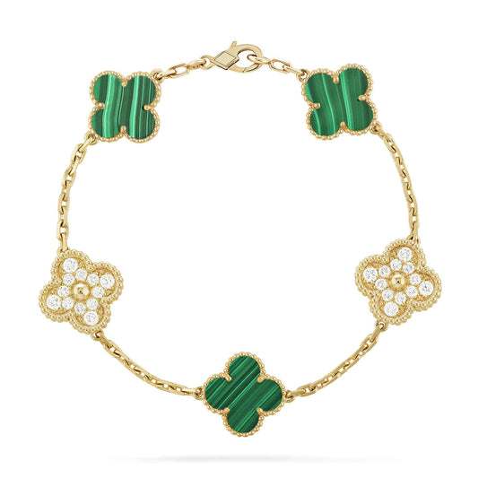 [Luna Brilliance]CLOVER  5 MOTIF MALACHITE DIAMOND BRACELET