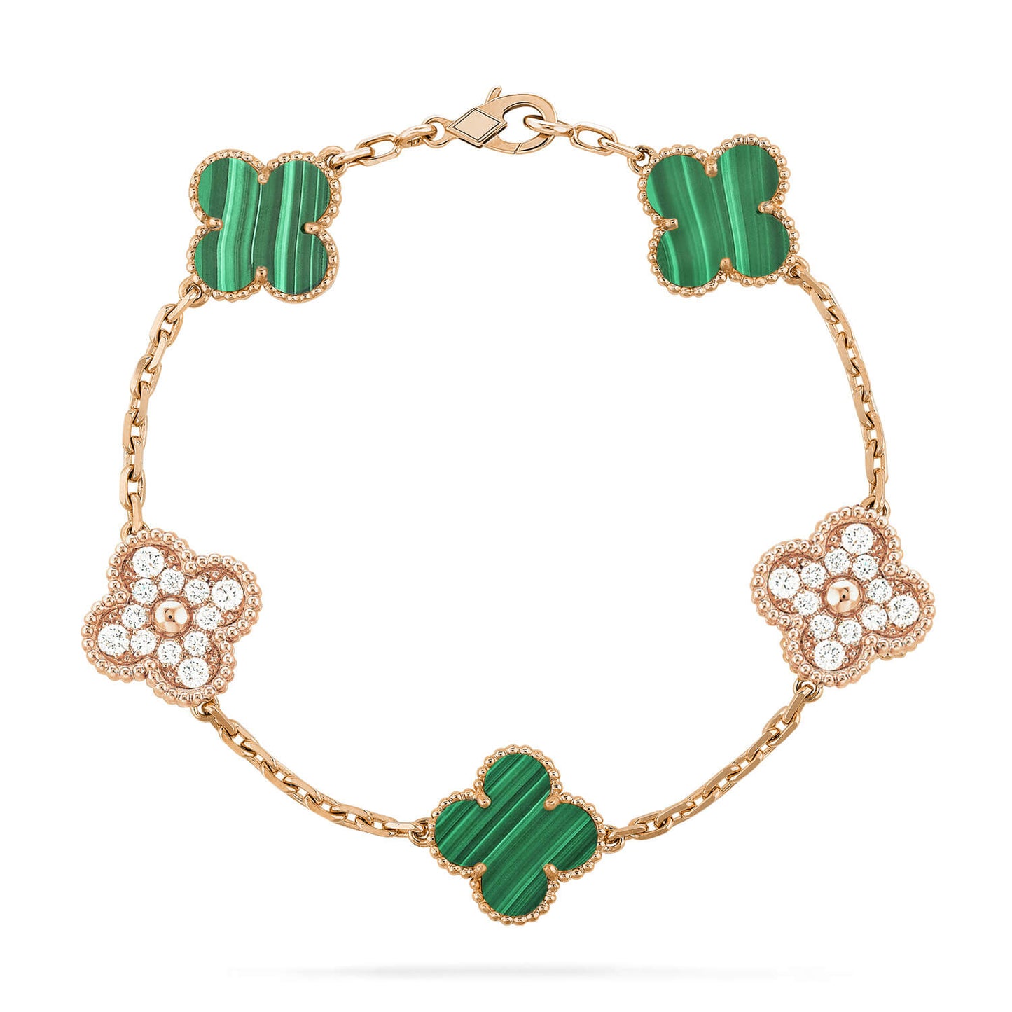 [Luna Brilliance]CLOVER  5 MOTIF MALACHITE DIAMOND BRACELET