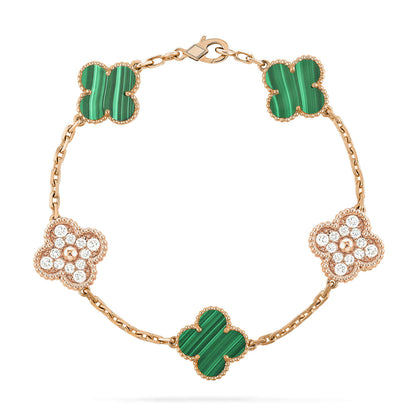 [Luna Brilliance]CLOVER  5 MOTIF MALACHITE DIAMOND BRACELET