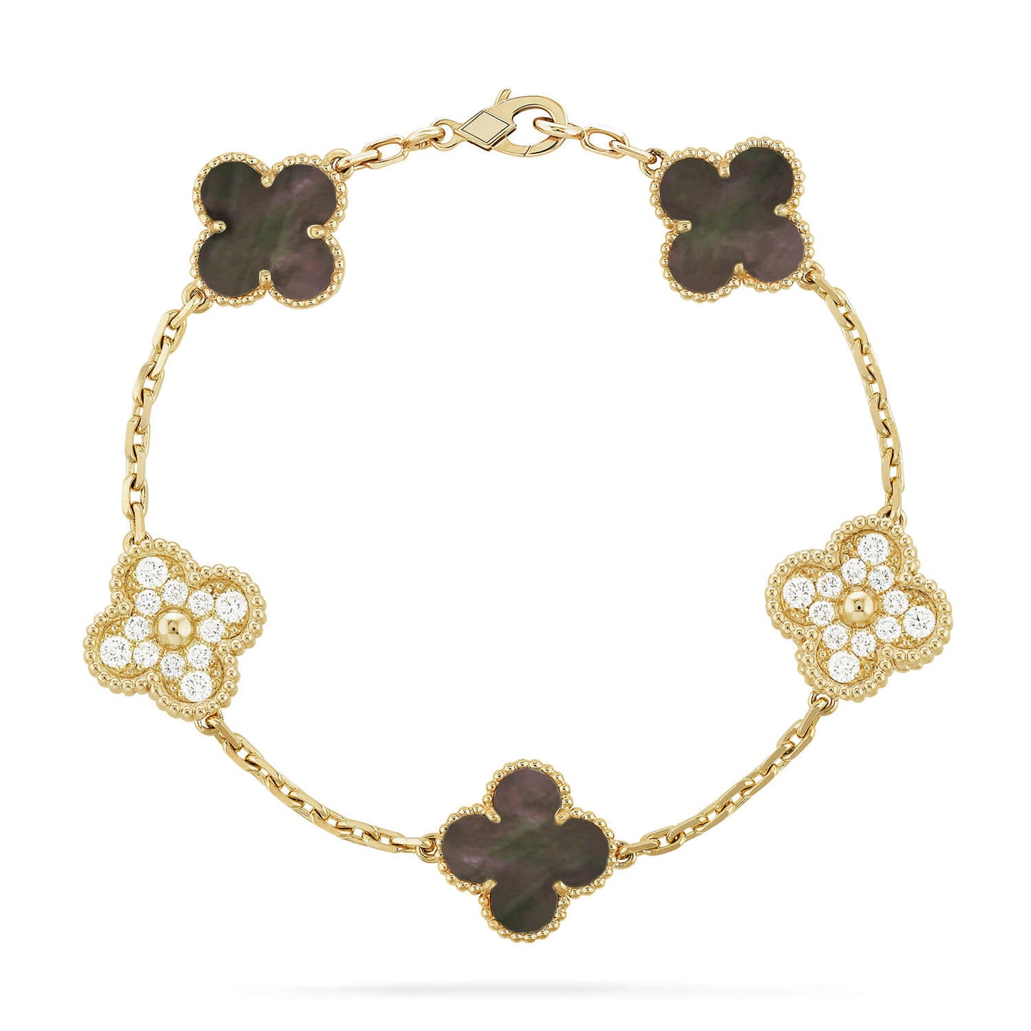 [Luna Brilliance]CLOVER 5 MOTIF GRAY MOP DIAMOND BRACELET
