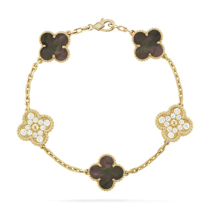 [Luna Brilliance]CLOVER 5 MOTIF GRAY MOP DIAMOND BRACELET