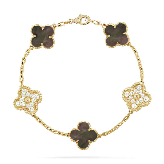 [Luna Brilliance]CLOVER 5 MOTIF GRAY MOP DIAMOND BRACELET