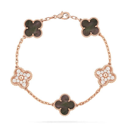 [Luna Brilliance]CLOVER 5 MOTIF GRAY MOP DIAMOND BRACELET