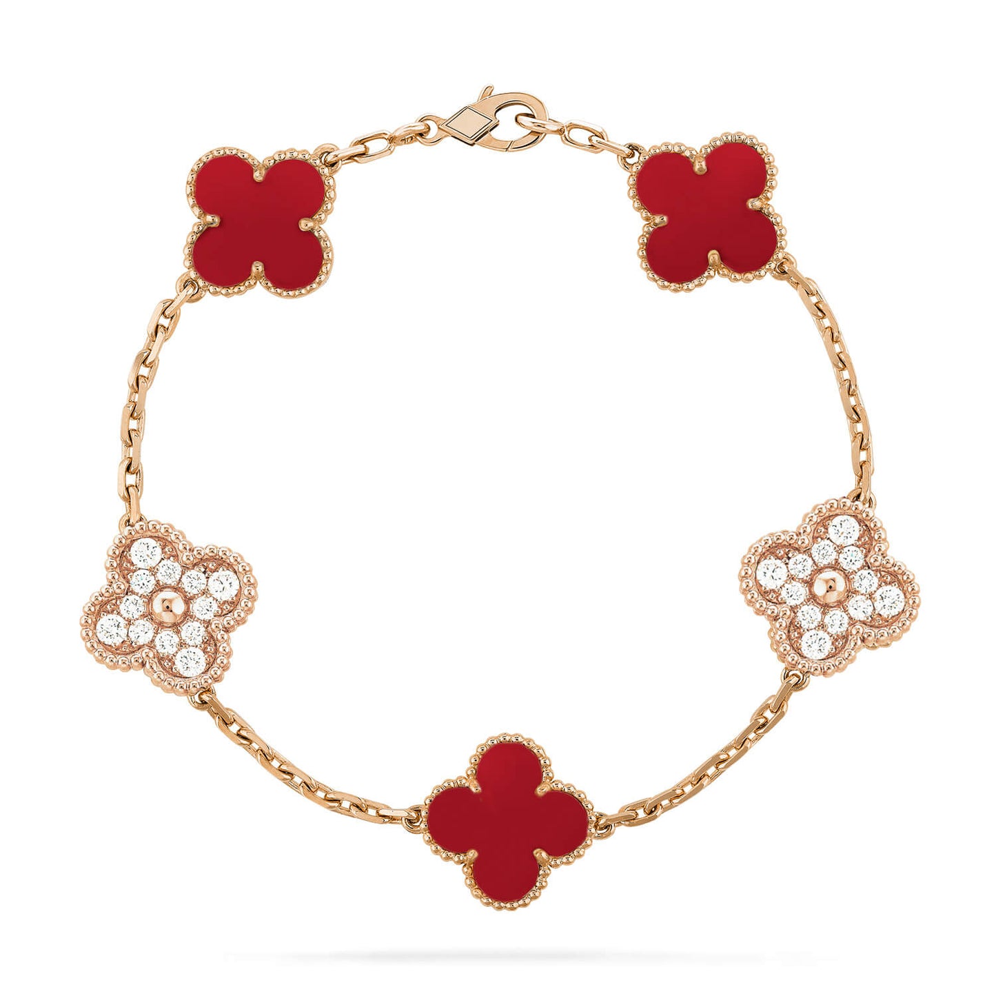 [Luna Brilliance]CLOVER 5 MOTIFS CARNELIAN DIAMOND BRACELET