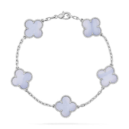 [Luna Brilliance]CLOVER  5 MOTIF PURPLE CHALCEDONY BRACELET SILVER