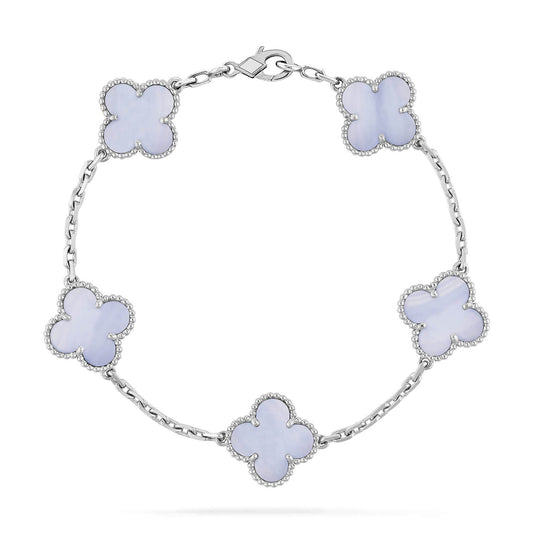 [Luna Brilliance]CLOVER  5 MOTIF PURPLE CHALCEDONY BRACELET SILVER