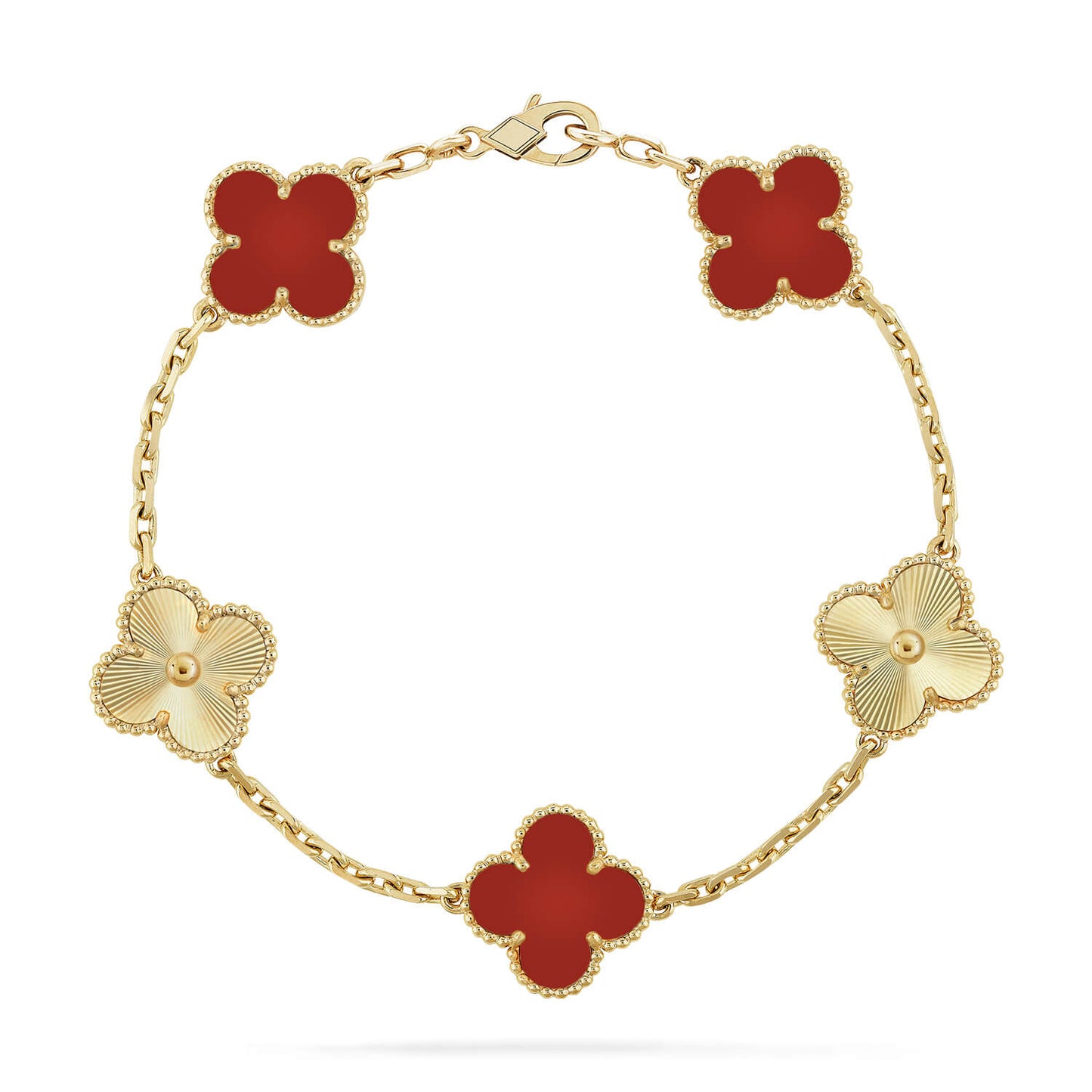 [Luna Brilliance]CLOVER  5 MOTIFS CARNELIAN GOLD BRACELET