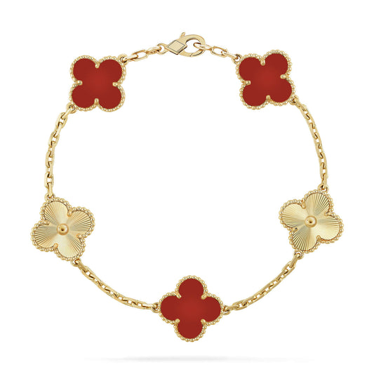 [Luna Brilliance]CLOVER  5 MOTIFS CARNELIAN GOLD BRACELET