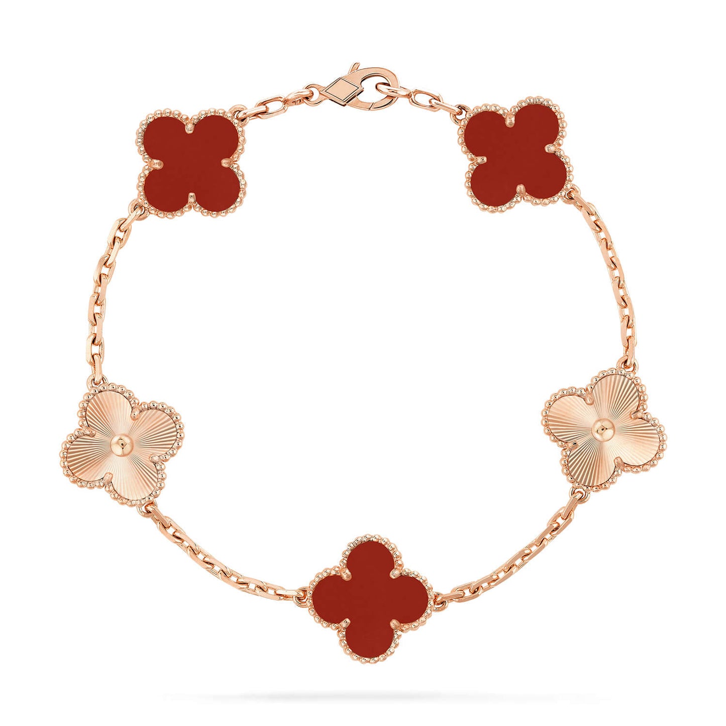 [Luna Brilliance]CLOVER  5 MOTIFS CARNELIAN GOLD BRACELET