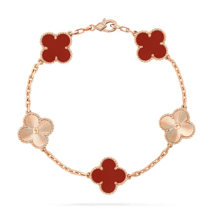 [Luna Brilliance]CLOVER  5 MOTIFS CARNELIAN GOLD BRACELET