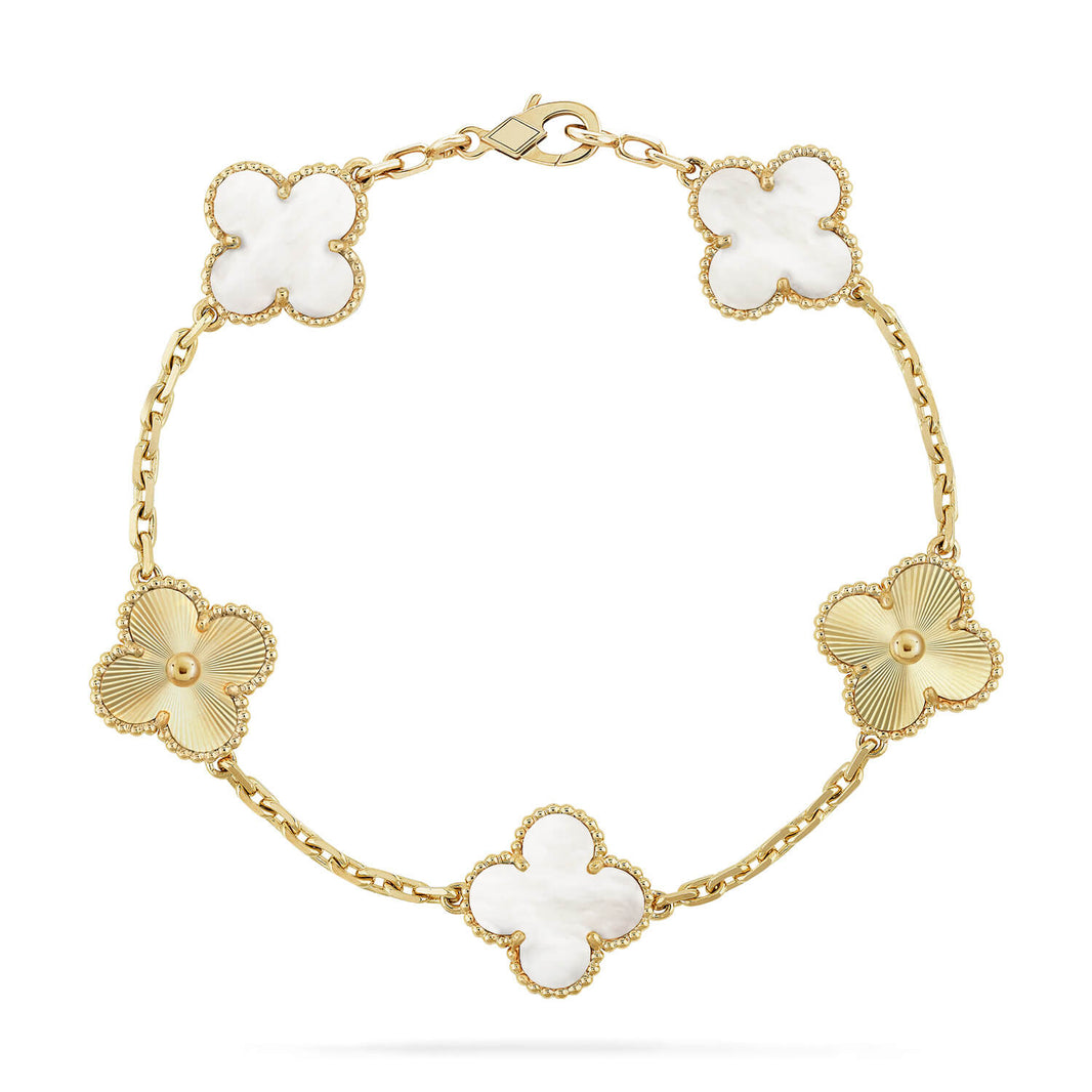 [Luna Brilliance]THICK GOLD-PLATED CUSTOM SIZE EDITION CLOVER LASER GOLD BRACELET COLLECTION,5 MOTIFS