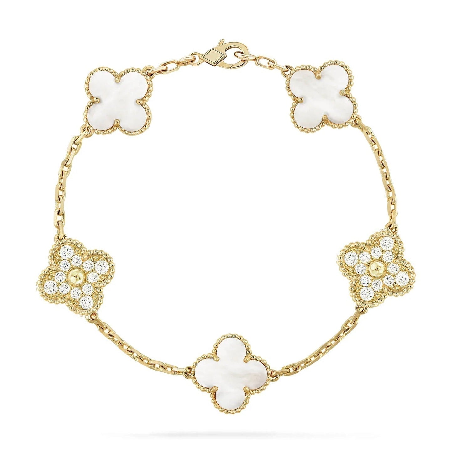 [Luna Brilliance]CLOVER BRACELET 5 MOTIF WHITE MOP DIAMOND