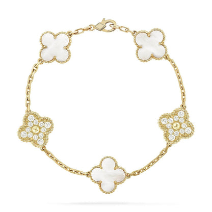 [Luna Brilliance]CLOVER BRACELET 5 MOTIF WHITE MOP DIAMOND