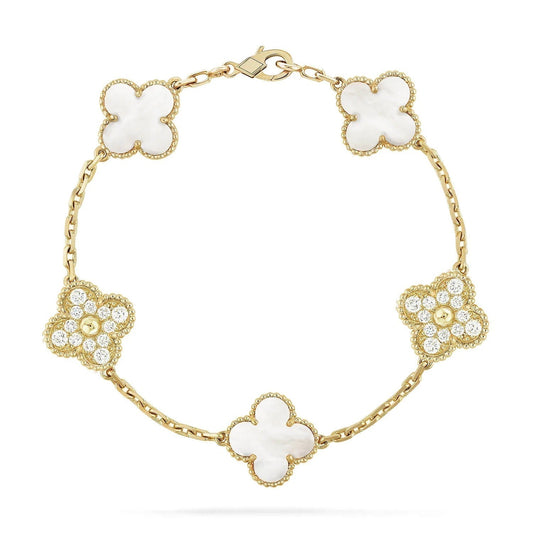 [Luna Brilliance]CLOVER BRACELET 5 MOTIF WHITE MOP DIAMOND