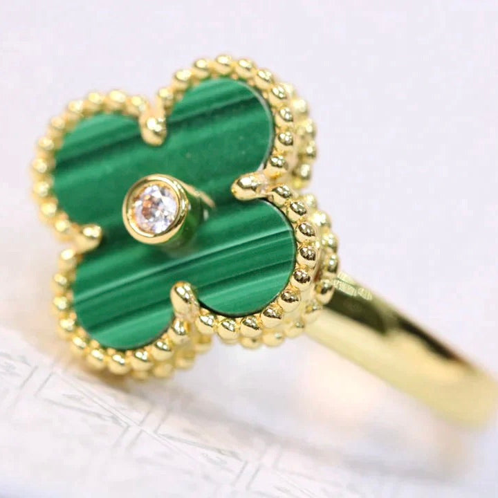 [Luna Brilliance]CLOVER MALACHITE RING GOLD DIAMOND