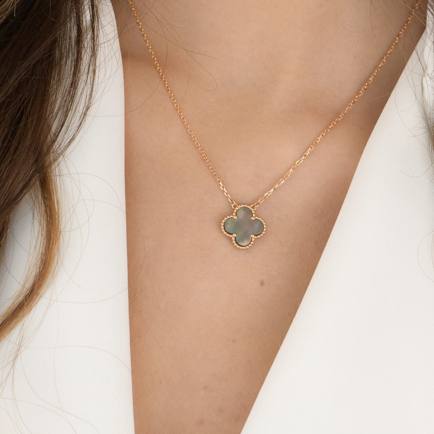 [Luna Brilliance]CLOVER 15MM  GRAY MOTHER OF PEARL NECKLACE