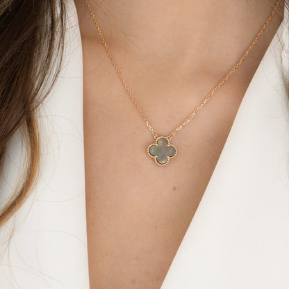 [Luna Brilliance]CLOVER 15MM  GRAY MOTHER OF PEARL NECKLACE