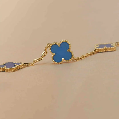 [Luna Brilliance]CLOVER 5 MOTIFS BLUE AGATE BRACELET